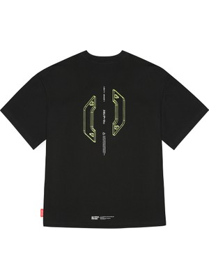 Skinarma Cypher Kısa Kollu Oversize Unisex Bisiklet Yaka Tişört Siyah Medium
