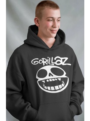 Sevbano Gorillaz Rock Metal Müzik Grubu Sırt Baskılı Unisex Oversize Premium Hoodie