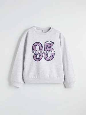 Lc Waikiki Yeni Sezon Bisiklet Yaka New York Baskılı Kız Çocuk Kalın Sweatshirt