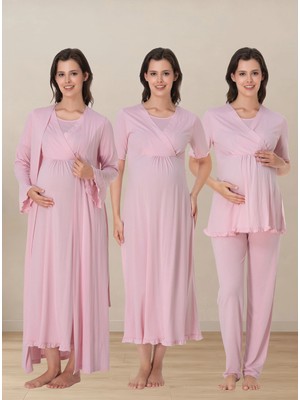 bylohusa Konforlu Kesim Emzirme Özellikli Hamile Lohusa Set Effortt - Pembe