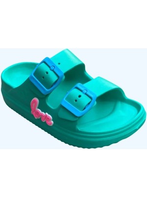 RS Riva Shoes Kız Çocuk Çift Tokalı Eva Terlik  Love Detaylı Hafif Yazlık Terlik