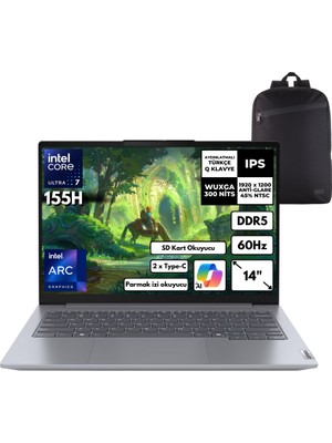 Lenovo Thinkbook 14 G7 Ultra 7-155H 24-Gbddr5 512 Gbssd Intel Arc Graphics 14" Wuxga Windows 10 Pro + Qb Sırt Çantası 21MR0050TRQB94