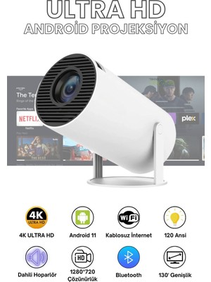 Bezos HY300 Mini Projeksiyon 4K Destekli - Android Wifi Bluetooth