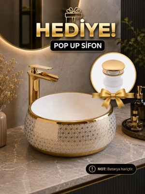 FUALORA Banyo Seramik Çanak Lavabo 40*40*15.5 cm Pop Up Hediyeli