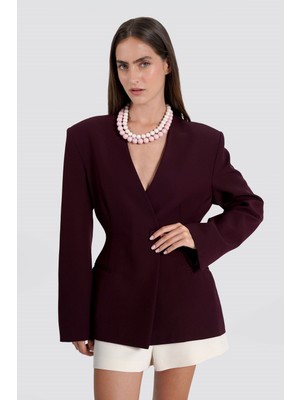 Thalure Kadın Bordo Yakasız Blazer