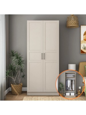Rani BA250 Membran Kapaklı Gardırop 2 Kapaklı 2 Raflı Elbise Dolabı Kumtaşı
