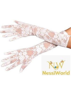Nessi World Beyaz Renk Orta Boy Dantelli Eldiven