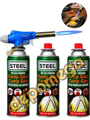 Depomega 1300 Derece Orijinal Pürmüz Çakmak + 3 Adet Steel Kartuş
