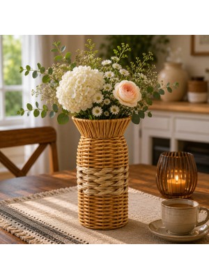 Rattan Çok Amaçlı Dekoratif Örgü Vazo 19 cm