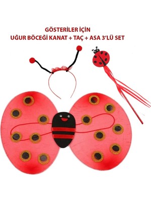 Nessi World Çocuk Gösteri Için Uğur Böceği Kanat + Taç + Asa 3 Lü Kostüm Seti