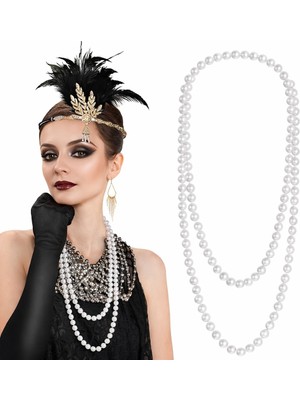 Nessi World 1920 Gatsby Inci Kolye – Vintage Uzun Beyaz Inci Kolye