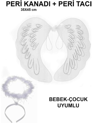 Nessi World Beyaz Dantel Tüllü Peri Kanadı ve Peri Tacı Seti 45X40 cm