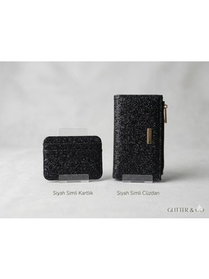 Simli Kadın Cüzdan ve Kartlık Seti Fermuarlı Mini Kartlık Bölmeli Şık Tasarım