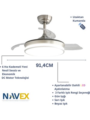Navex V.j Gizli Kanat Tavan Vantilatörü 91,4cm