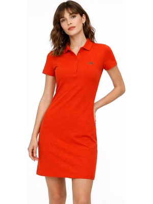 Lacoste  Turuncu  Extra Dar Polo Yaka Kadın Elbise