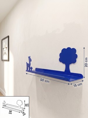 Moon Frame Studio Fauna Ceylan ve Ağaç Figürlü Modern Çocuk Odası Dekoratif Rafı (Mavi )