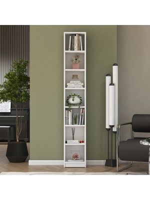 Rani HC126 Kitaplık 6 Raflı Çalışma Odası Kütüphane Modern Duvar Rafı Beyaz