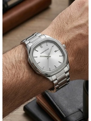 Chaperone Erkek Silver Metal Kordon Gümüş Kadran Kare Kasa Kol Saati 2 Yıl Garantili