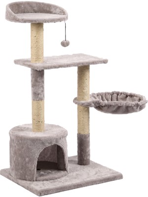 Tommy Çok Katlı Lüks Kedi 46X46X116 Evli Tırmalama Gri