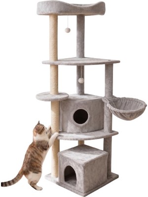 Tommy Çok Katlı Lüks Kedi 50X50X158 Evli Tırmalama Gri
