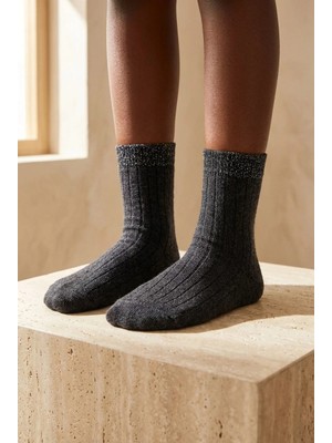 Bony Socks Kadın Sim Detaylı Antrasit Soket Çorap