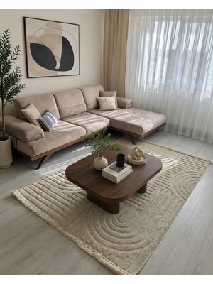 Halımax Enti Halı Step 2213 Modern Kabartmalı Krem Halı Özel Ölçü Salon Oturma Odası Halısı Antialerjik Hav Toz Vermeyen Kaymaz Tabanlı Yolluk