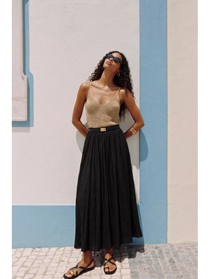 Sateen Kloş Etek - Siyah