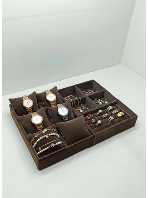 Megass Dekor Oslo Model Süet Kaplama  Kahverengi Renk 24/34 cm Yastıklı Takı Sergileme Standı