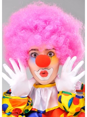 Nessi World Pembe Renk Kıvırcık Afro Bonus Peruk Takma Saç ve Kırmızı Burun Seti