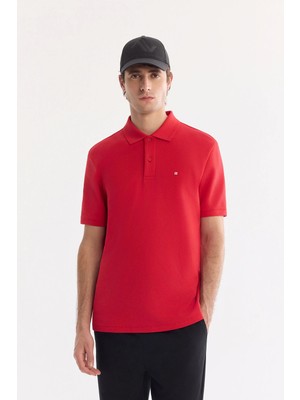 AVVA Erkek Kırmızı Kıvrılmaz Polo Yaka %100 Pamuk Basic Regular Fit T-Shirt B001032