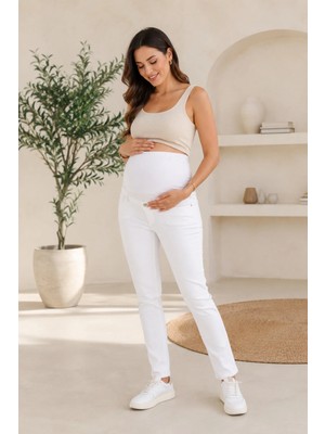 Meghan L.A Pamuklu Likralı Hamile Skinny Kot Pantolon – Beyaz