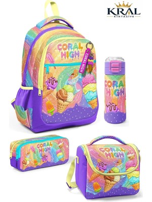 Coral High Milka Dondurma Desenli 4'lü Okul Çanta Seti