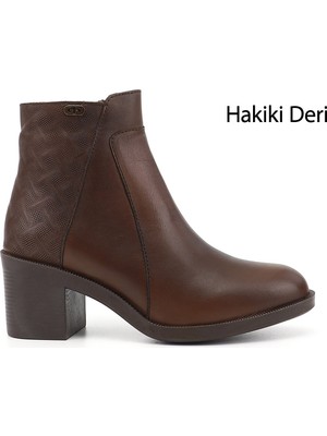 Gönderi(r) Kadın Kahve Antik  Fermuarlı Kalın Topuklu Hakiki Deri Bot