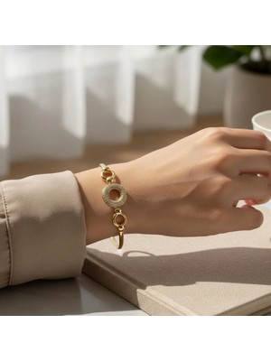 Stil Incisi/xupıng Jewelry Daire Zirkon Taşlı Kelepçe