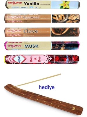 Herşey Trend Herşeytrend 5 Paket 20 Çubuklu Tütsü Vanilla - Musk - Clove - Wood - Redrose - Kayık Hediyeli