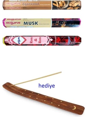 Herşey Trend Herşeytrend 3 Paket 20 Çubuklu Tütsü Musk - Wood - Red Rose - Kayık Hediyeli