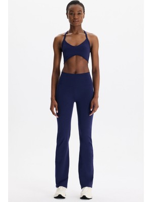 COMEUP Flare Tayt Paçası Geniş Yüksek Bel Toparlama Etkili Oxford Blue Uzun Boy