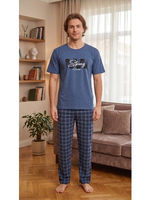 Sleeproom Erkek Mevsimlik Kısa Kollu Strong Lacivert Pijama Takım