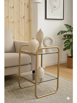 Dekopratik Odessa Yan Sehpa - Gold Metal Modern Yan Sehpa Şeffaf Camlı – Şık Salon Sehpası