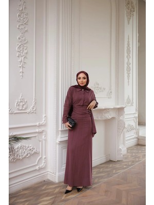 Bwest Keten Elbise - Bordo