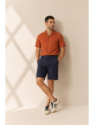 Braccas Erkek Yandan Cepli Klasik Bel Relaxed Fit Chino Şort Lacivert