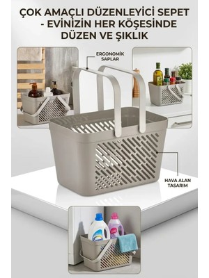 Sora Home 12'li Gri Çok Amaçlı Kulplu Sepet Mutfak Banyo Organizer Ekonomik Set