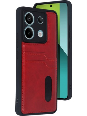 Fırsatkolik Redmi Note 13 Pro 5g Kılıf Sara Kartvizitli Deri Kılıf - Kırmızı