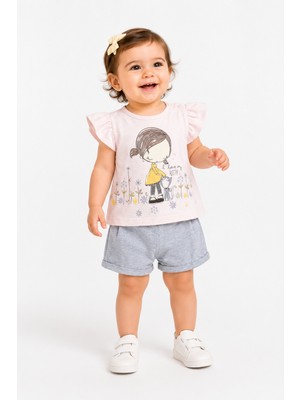 %100 Pamuk Kız Bebek Çocuk Şortlu Takım 372279