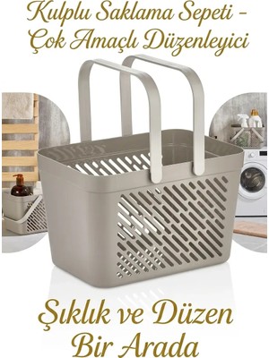 Sora Home 3'lü Gri Çok Amaçlı Kulplu Sepet Mutfak Banyo Çamaşır Organizer Seti