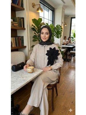 Oversize Görünüm Taş Rengi  Gömlek & Pantolon Şık Takım