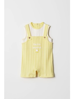 %100 Pamuk Yazlık Bebek Salopet Tulum Hello World Nakışlı