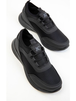 Zerenyus JC30005 - Bağcıksız Rahat Ortopedik Triko Günlük Kadın Sneaker Siyah