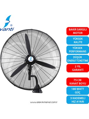 Vanti Sanayi Tipi Duvar Vantilatör 75CM- KCF292-DV