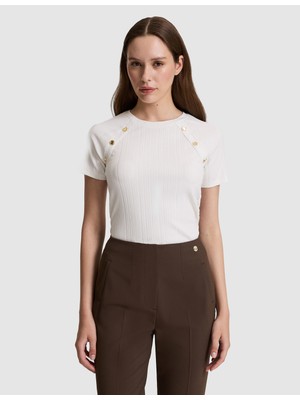 Pierre Cardin Kadın Ekru Ex. Slim Fit Tişört 50319826-VR019